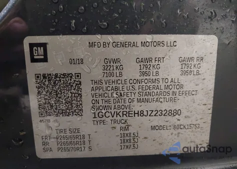 2018 Chevrolet Silverado 1500 1Lt z USA, uszkodzony, nr VIN 1GCVKREH8JZ232880